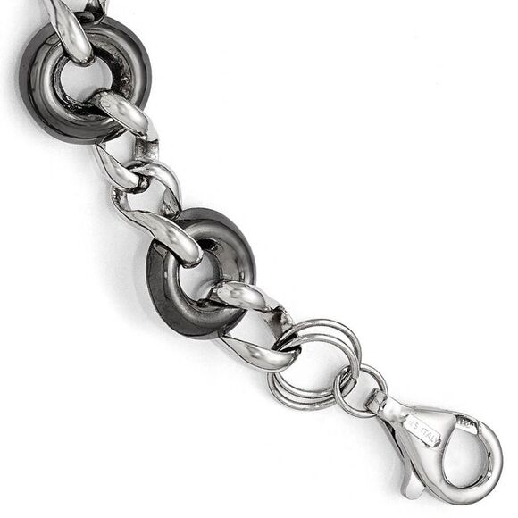 Sterling Silver & Black Plated 13mm Polished Link Bracelet 8 Inch